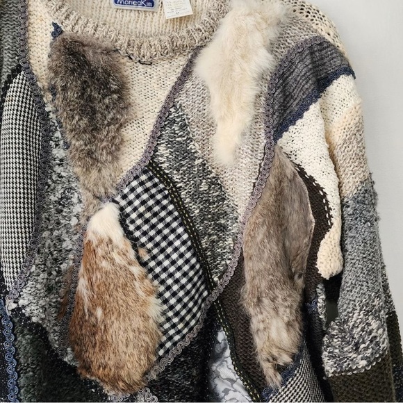 Vintage Mariea Kim wool blend rabbit fur mixed media sweater womens size M - Picture 4 of 9